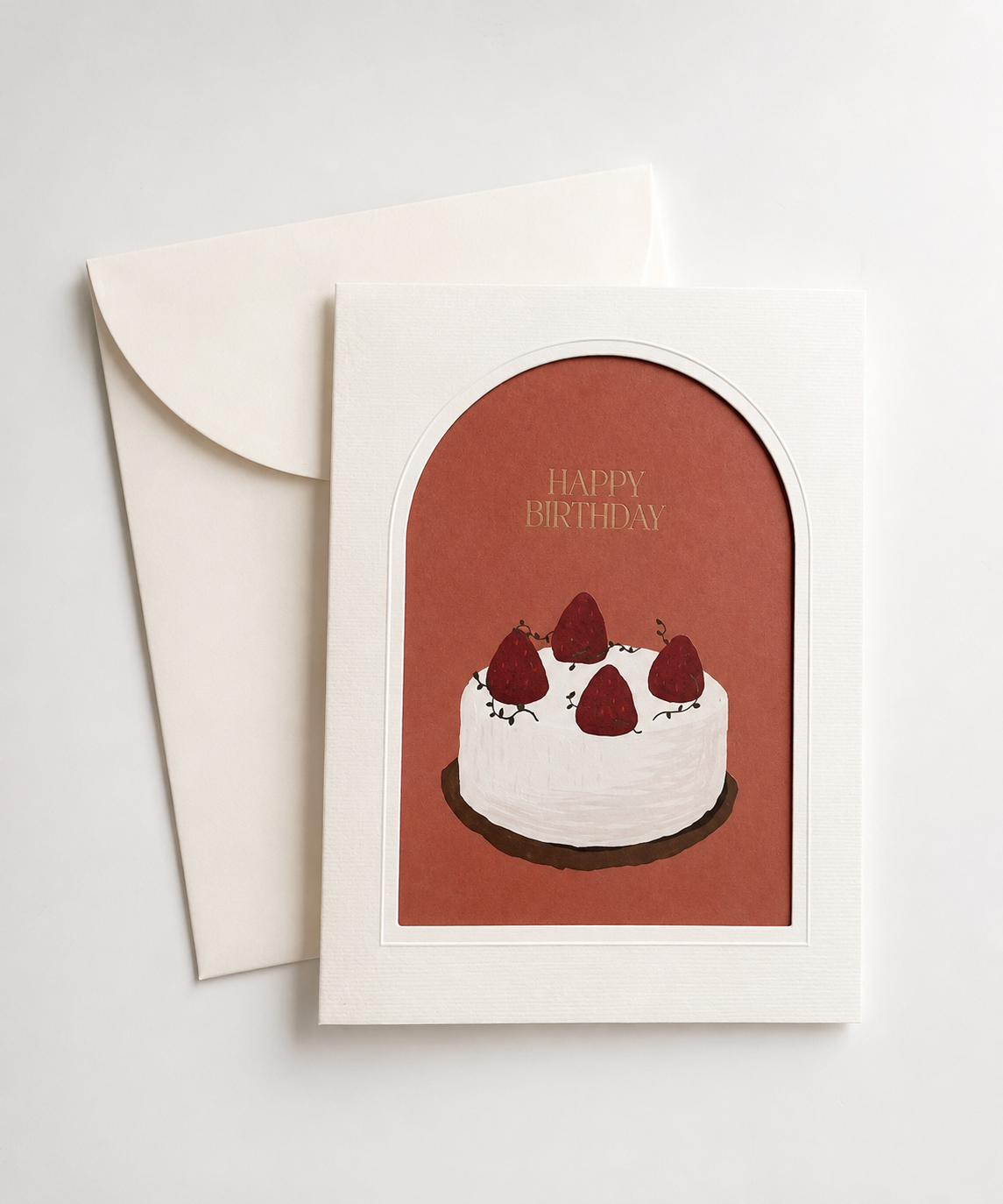 Happy Birthday greeting card — strawberry cake watercolour illustration by Maison Bloom Bali
