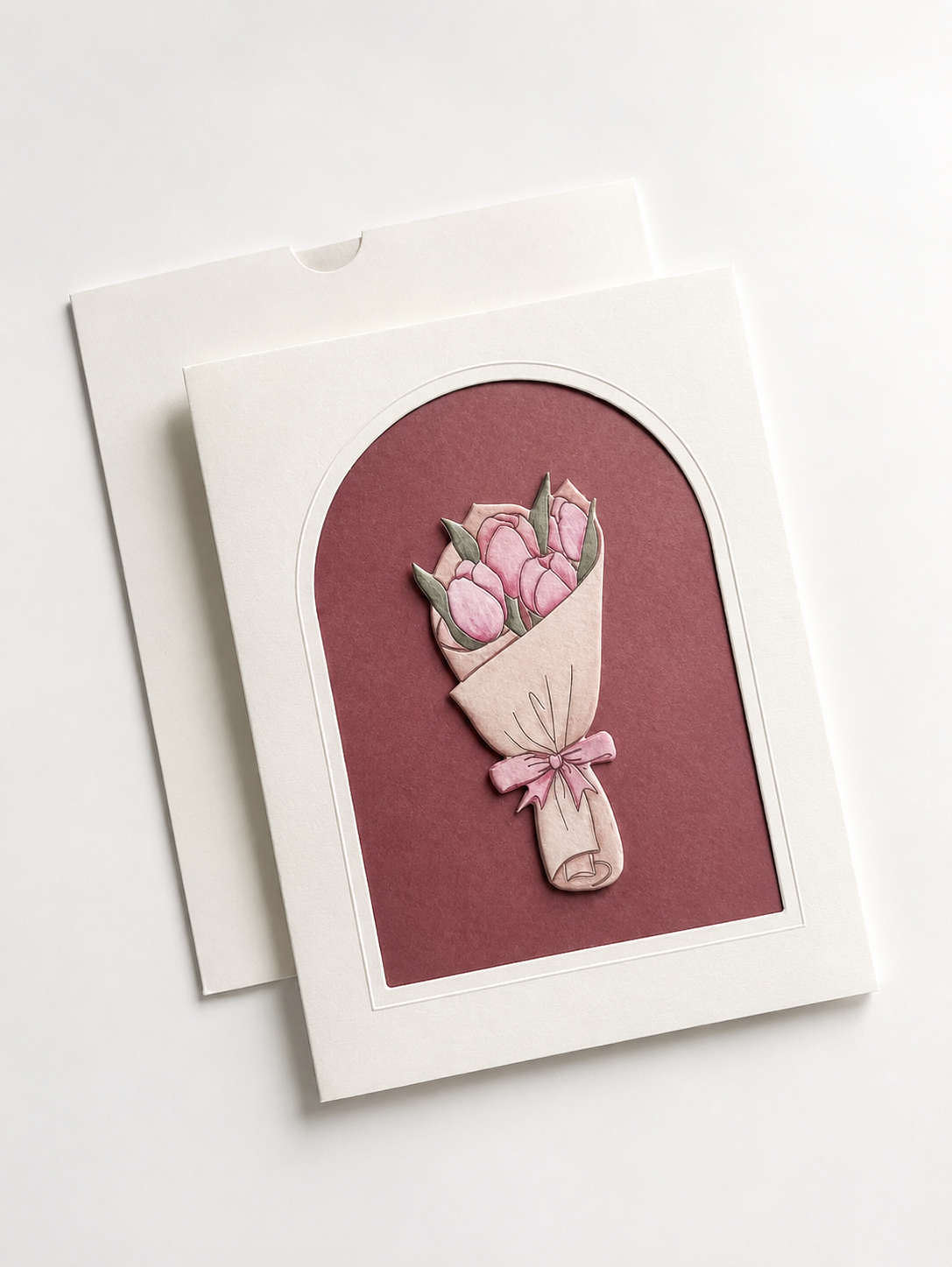 Pink Tulips greeting card — pink tulip bouquet watercolour illustration by Maison Bloom Bali