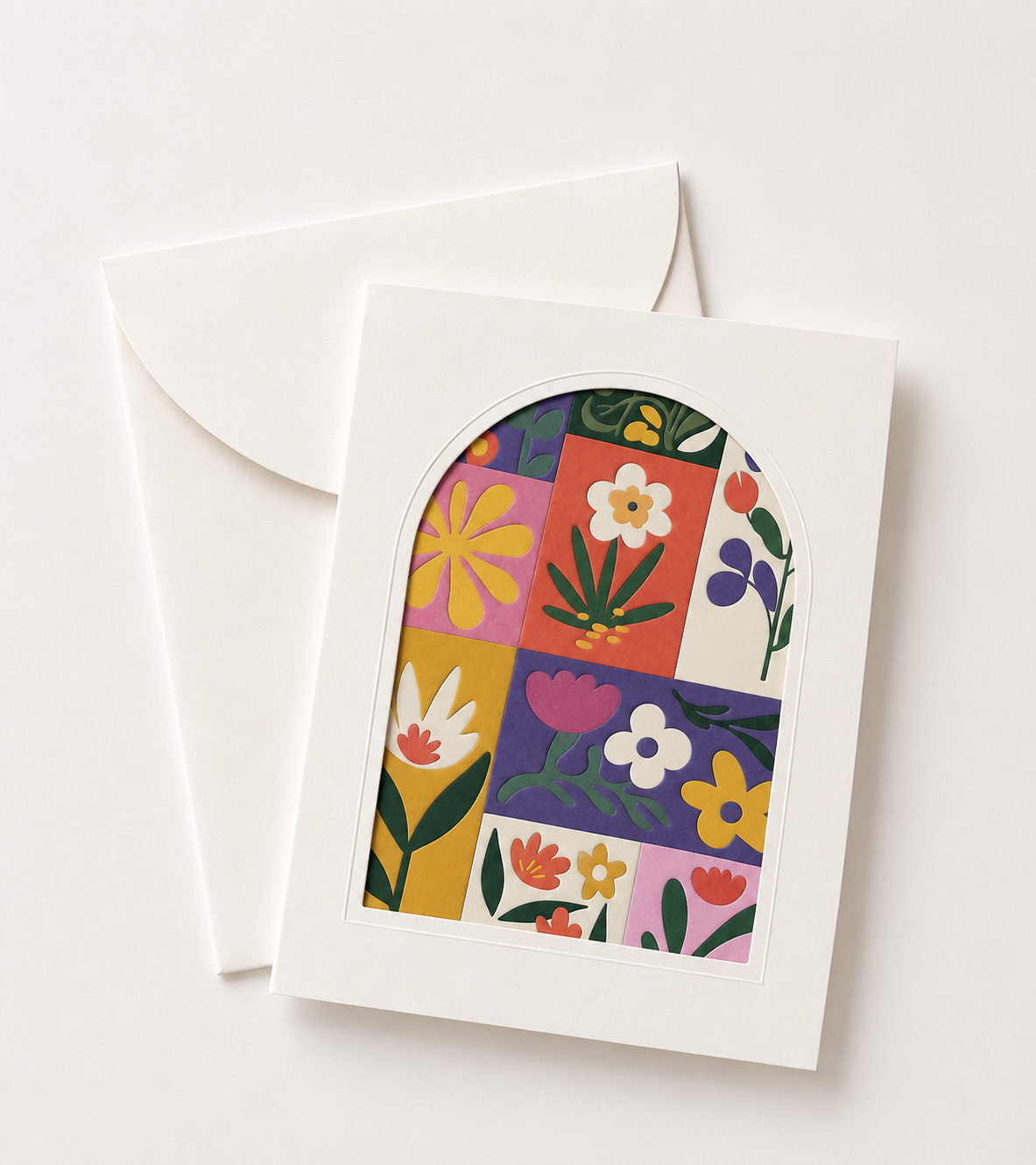 Floral Garden greeting card — colourful flower mosaic watercolour illustration by Maison Bloom Bali