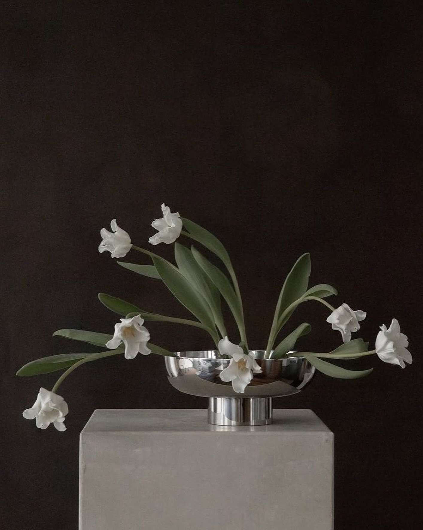 White orchid arrangement on silver pedestal — Maison Bloom Bali