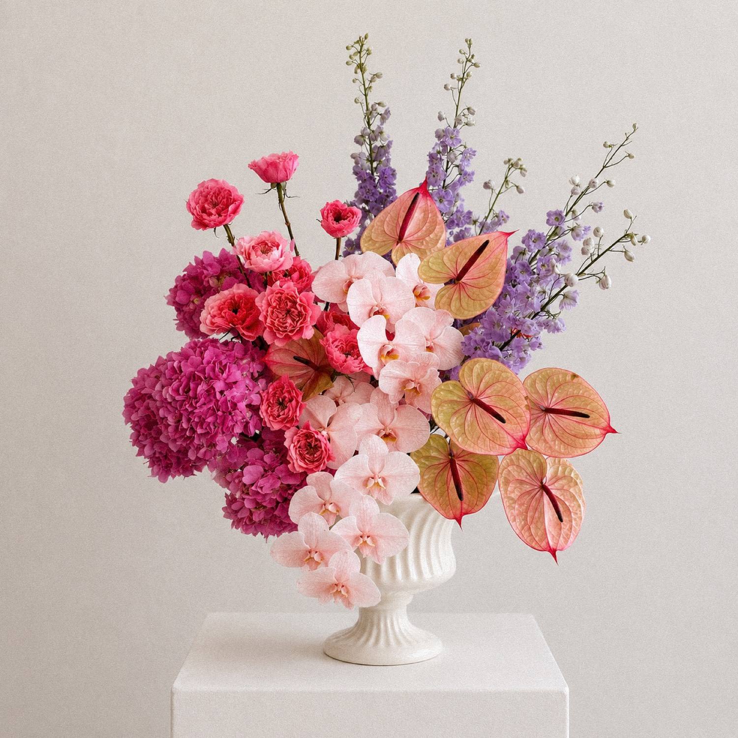 The Umalas — romantic pink tropical arrangement by Maison Bloom, Bali