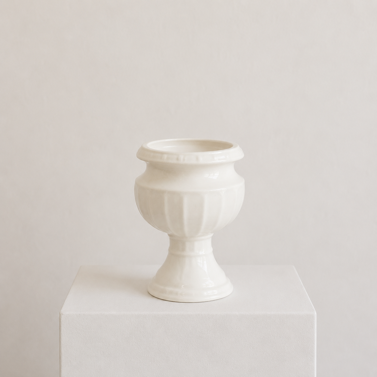 Scalloped Chalice vase — white ceramic fluted chalice by Maison Bloom Bali