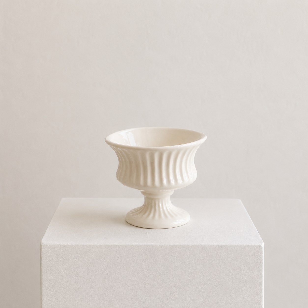 Fluted Compote Bowl — white ceramic ribbed pedestal bowl by Maison Bloom Bali