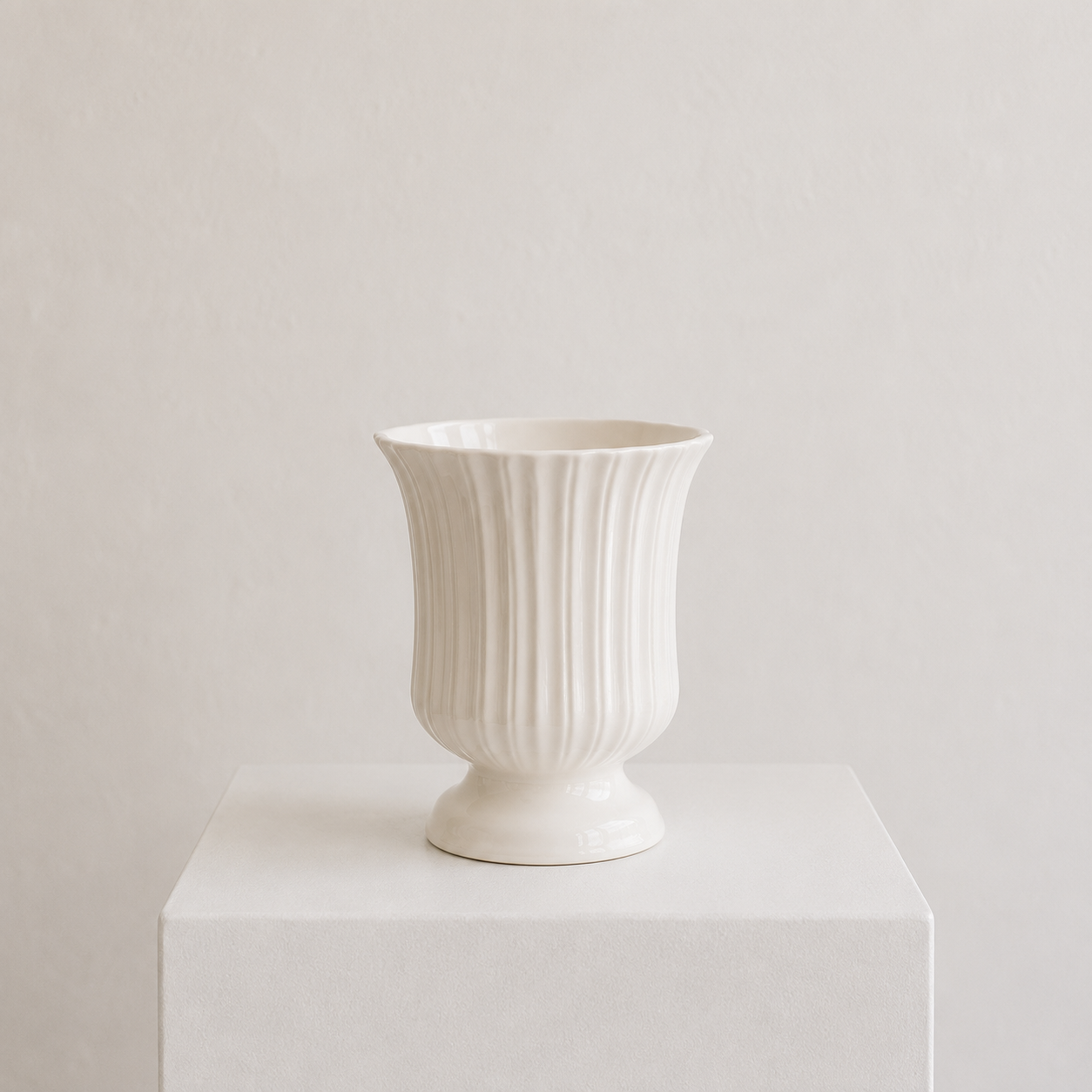 Classic Fluted Urn vase — white ceramic pedestal vase by Maison Bloom Bali